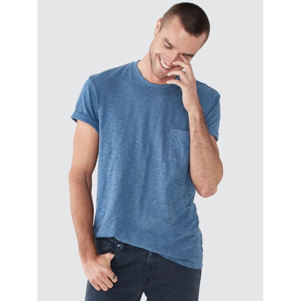 BLDWN Men's Palma Pocket T-Shirt in Blue Stripe Crew Neck Tee sz XXL/2XL Baldwin